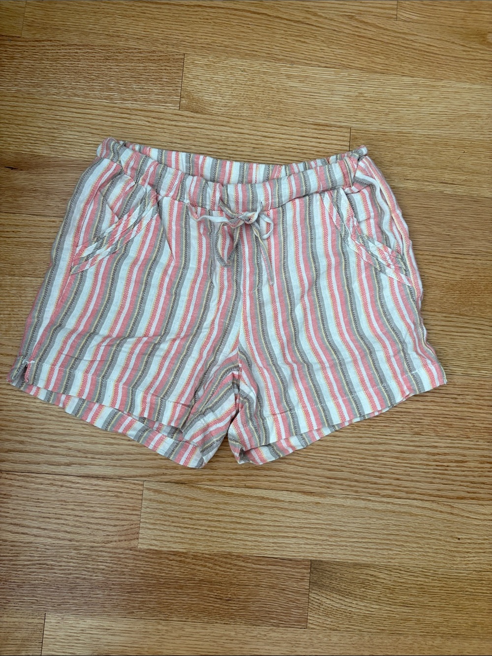 Briggs New York Striped Drawstring High-Waist Shorts — Pink & Cream & Tan